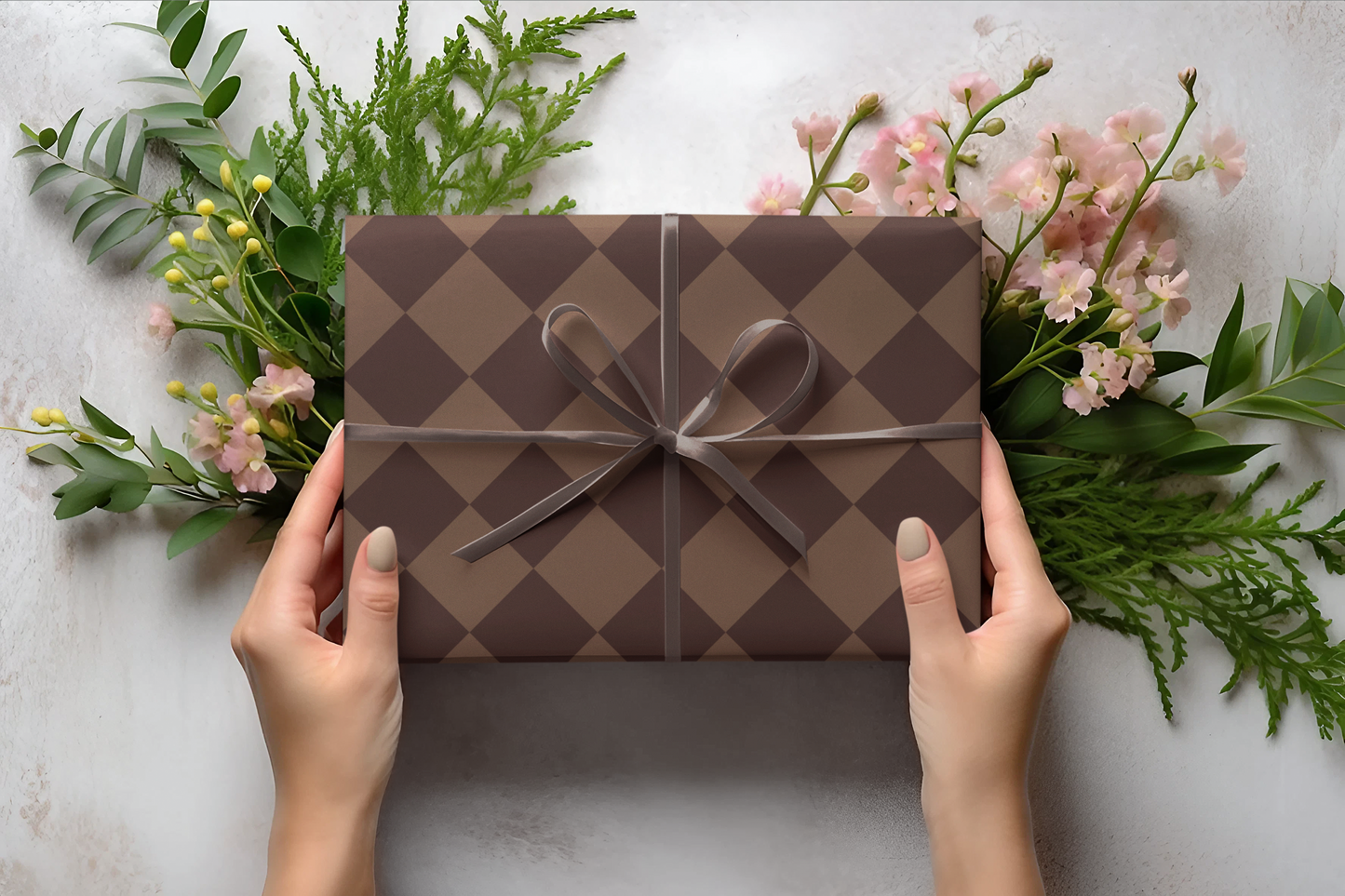 Brown Checkered Diamond Wrapping Paper Roll