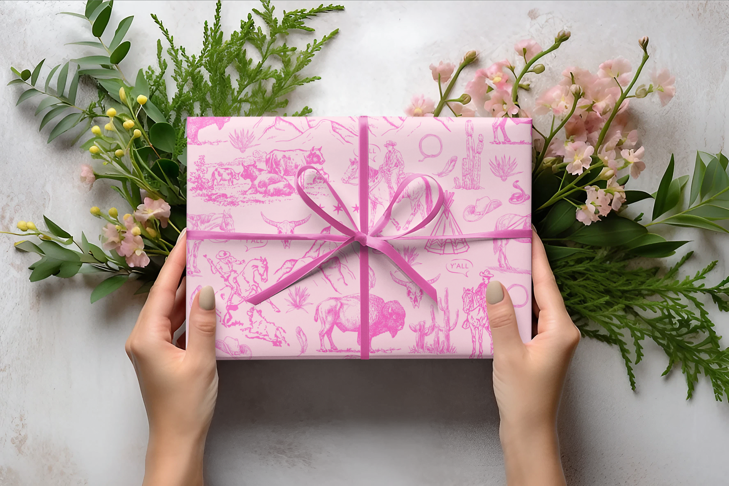 Pink Toile Western Wrapping Paper Roll