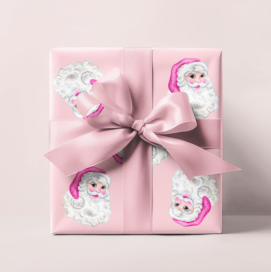 Pink Sequin Santa Wrapping Paper Roll