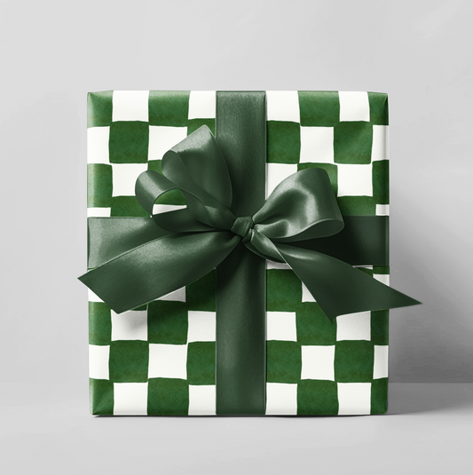 Green Watercolor Checkerboard Wrapping Paper Roll