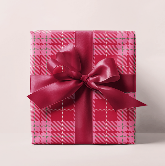 Red & Pink Plaid Wrapping Paper Roll