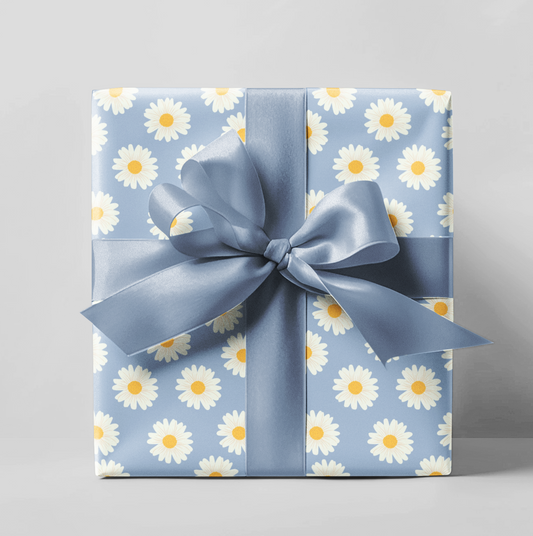 Dusty Blue Daisey Wrapping Paper Roll
