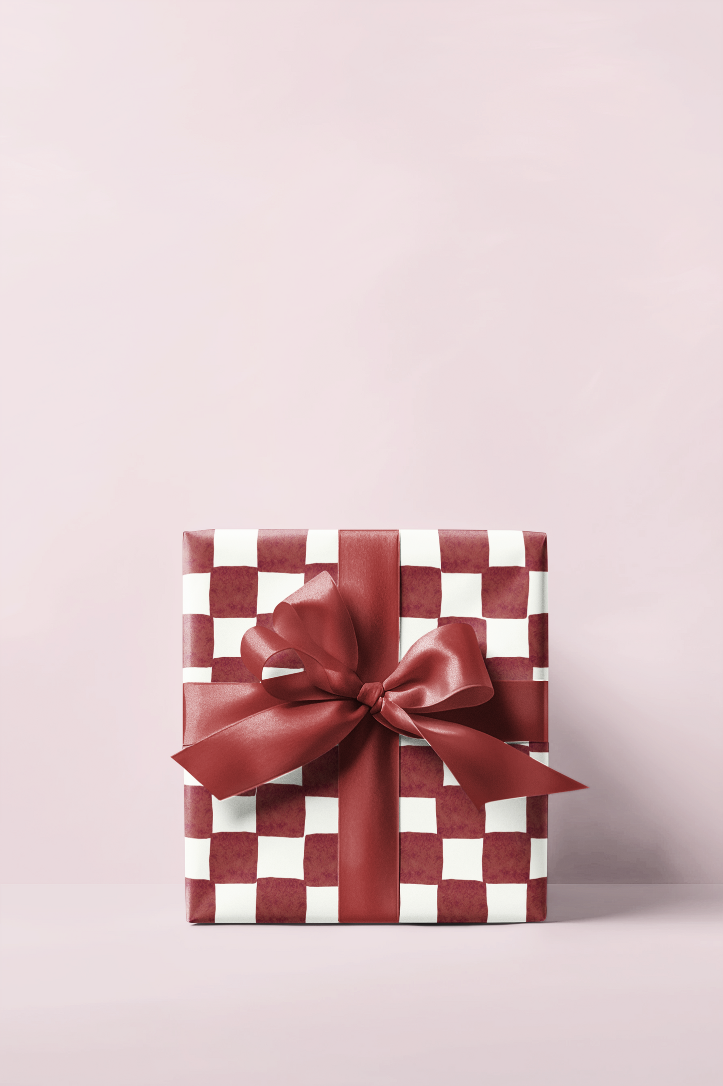 Crimson Watercolor Checkered Wrapping Paper Roll