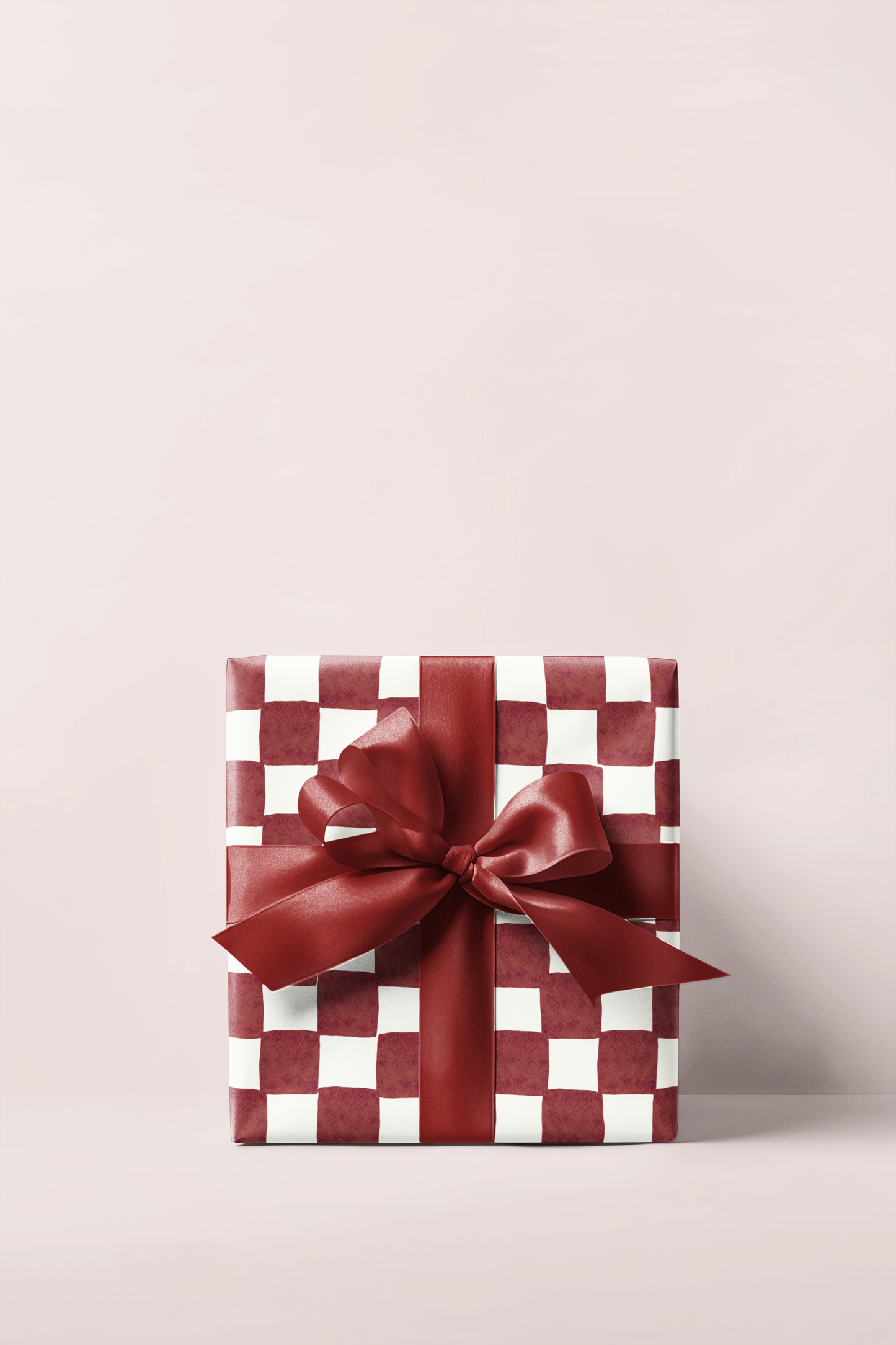 Crimson Watercolor Checkered Wrapping Paper Roll