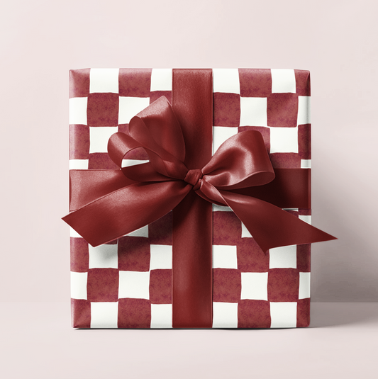 Crimson Watercolor Checkered Wrapping Paper Roll