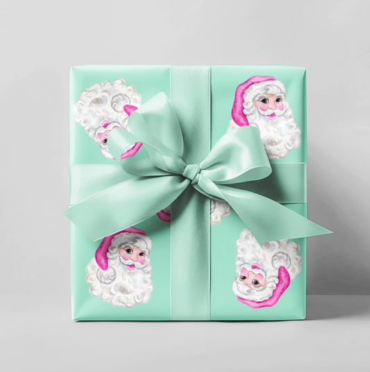 Turquoise & Pink Sequin Santa Wrapping Paper Roll