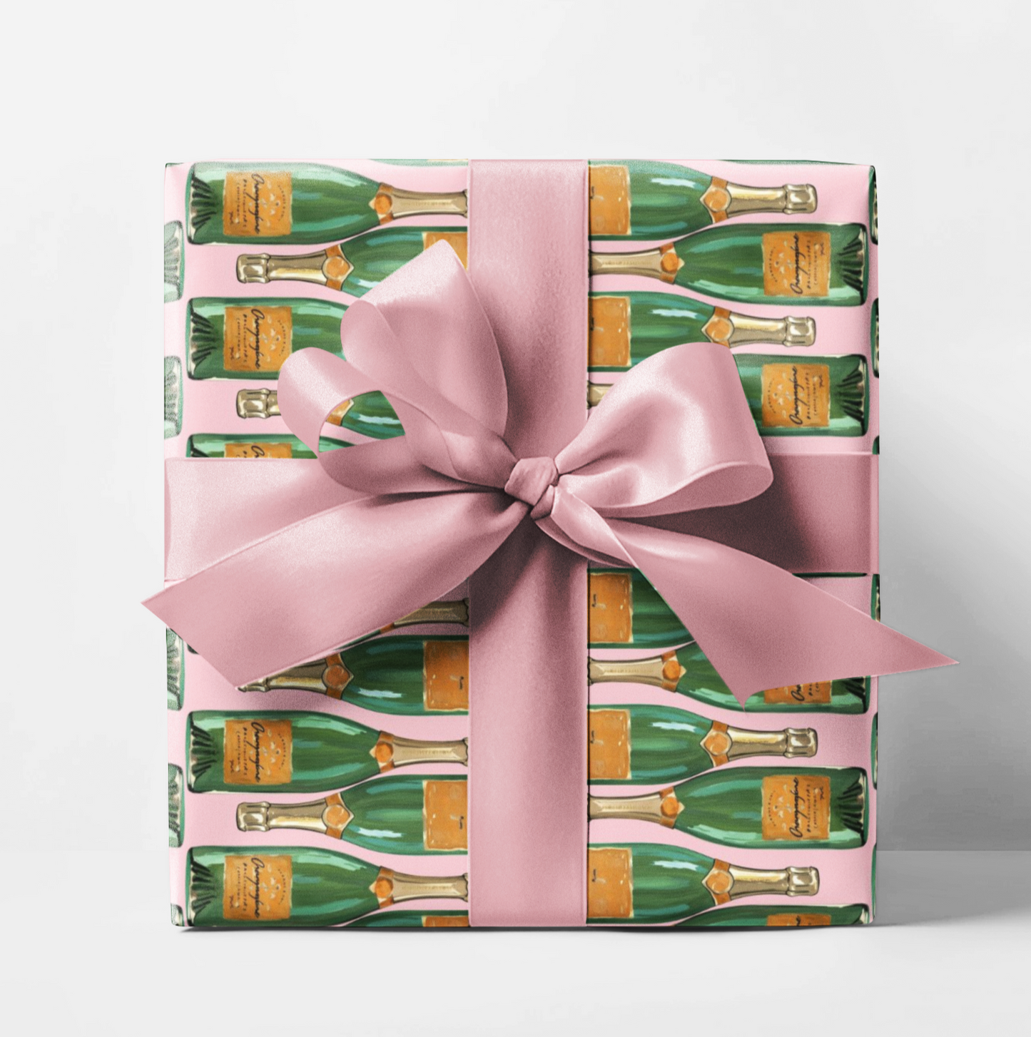 Champagne Bottle Wrapping Paper, Pink & Green Gift Wrap, Bridal Shower Wrapping Paper, Gift Wrap For Her