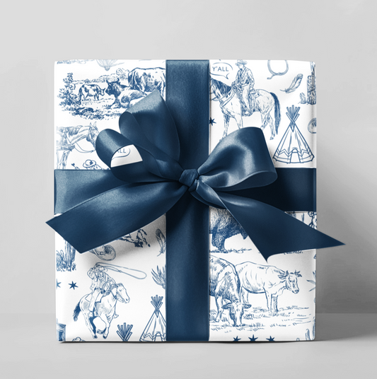 Blue Toile Western Wrapping Paper Roll