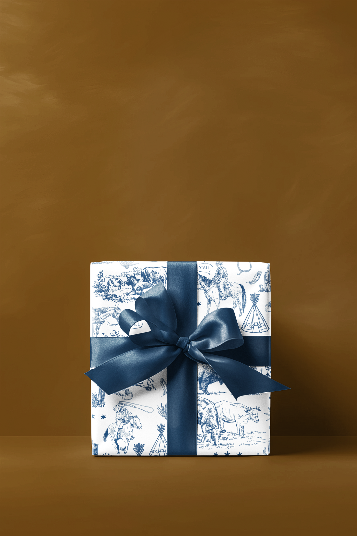 Blue Toile Western Wrapping Paper Roll
