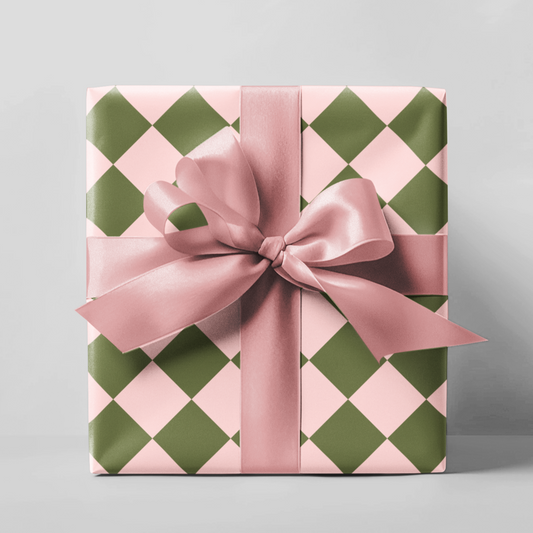 Green & Pink Checkered Wrapping Paper Roll