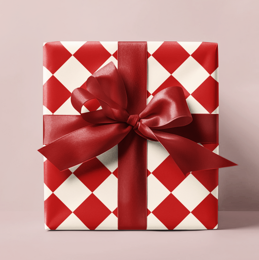 Red & Cream Checkered Wrapping Paper Roll