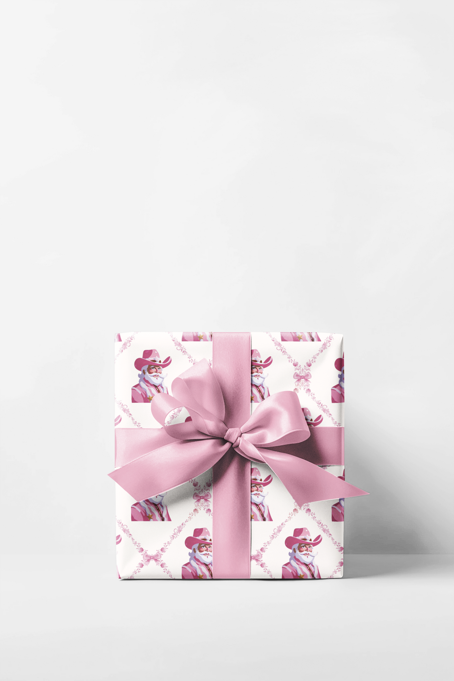 White Cowboy Santa Trellis Wrapping Paper Roll
