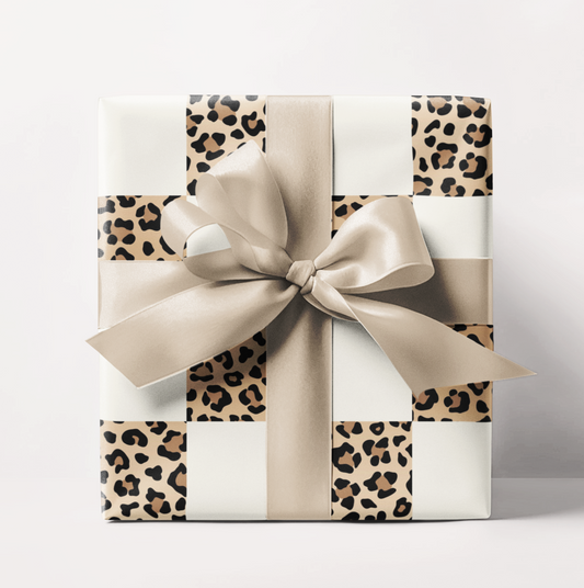 Checkered Leopard Animal Print Wrapping Paper Roll