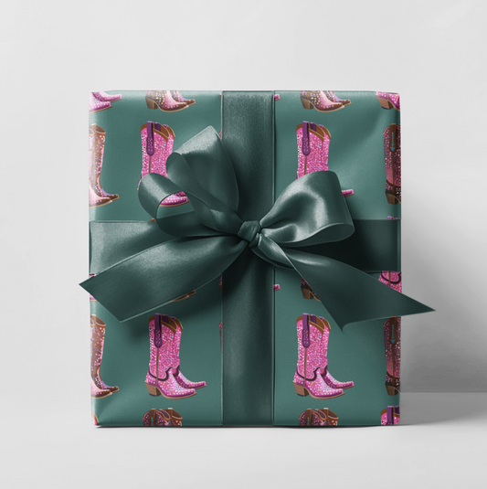 Green Cowboy Boots Wrapping Paper, Preppy Wrapping Paper Roll