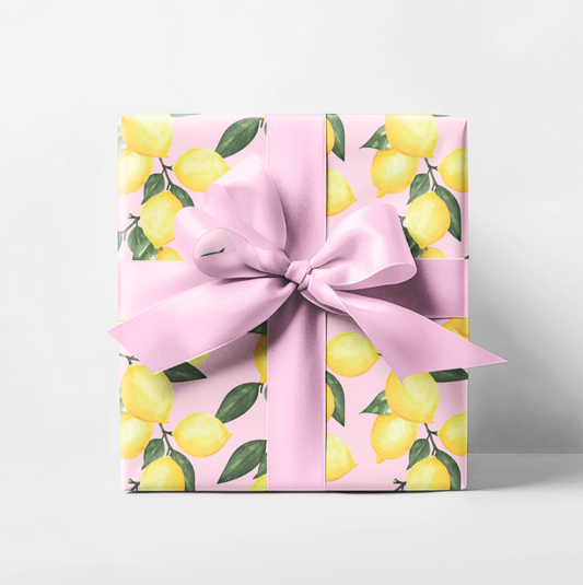 Pink Lemon Wrapping Paper Roll,  Illustrated Gift Wrap